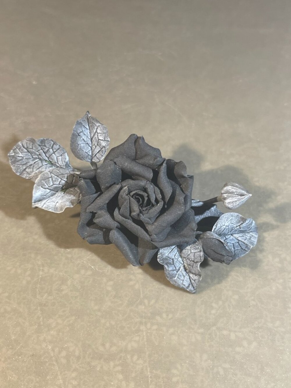 Millinery Flower 4" satin 1 pc hair accessory clip/pin black (653)